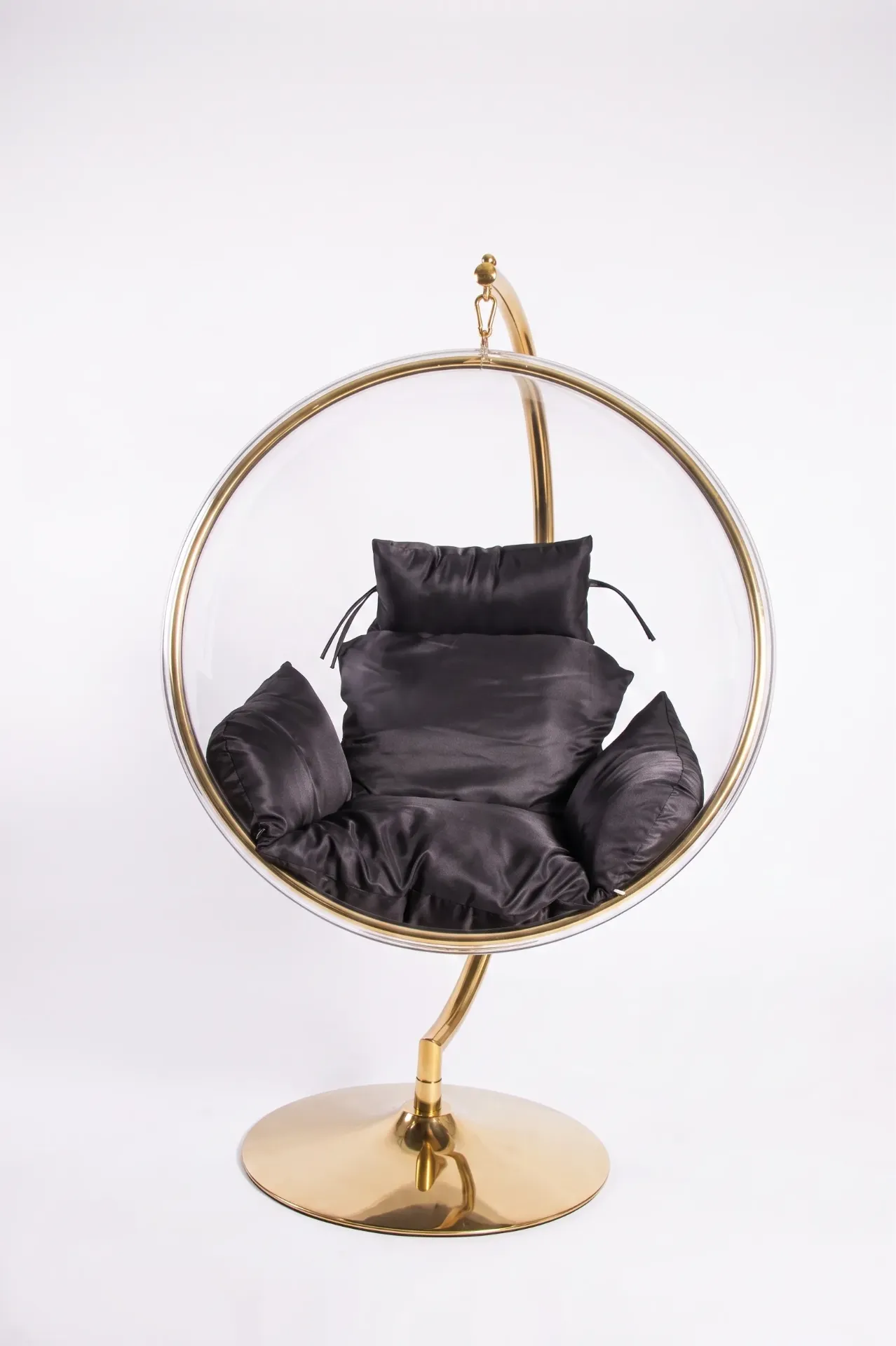 Silla Colgante Tipo Burbuja - Base Dorada / Cojín Negro